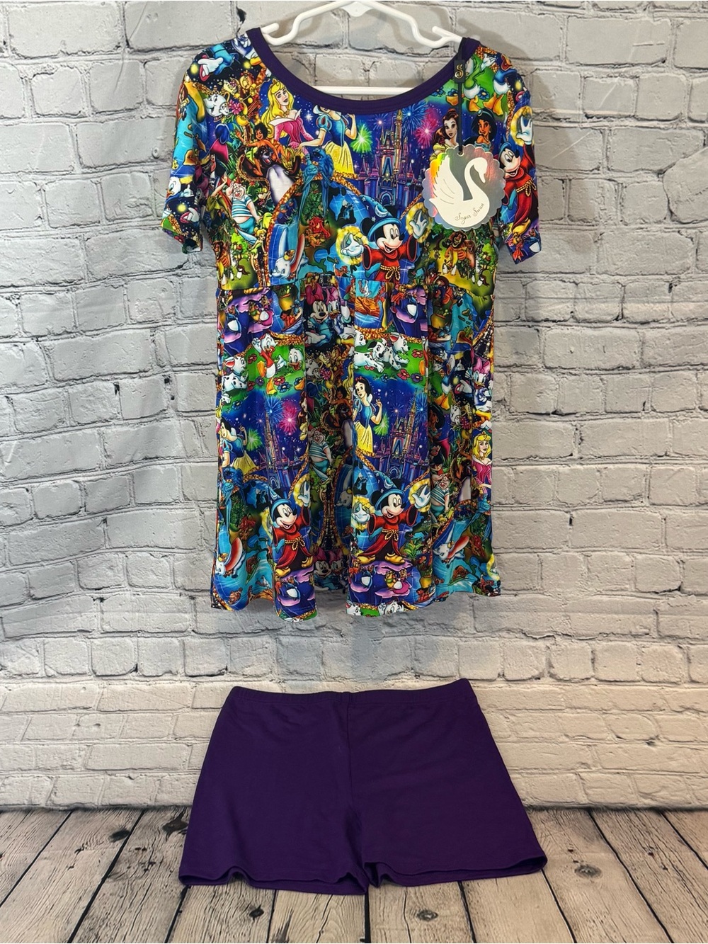 Sugar Swan Disney Mash Up Peplum and Biker Shorts Set